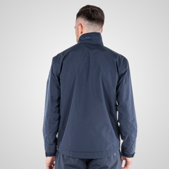 Model wearing Galvin Green Men's Arlie Gore-Tex Waterproof Navy Golf Jacket Back View